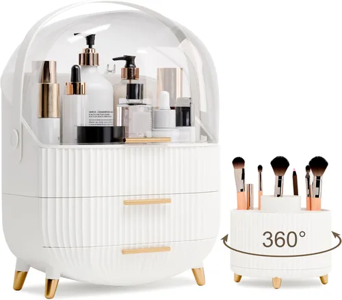 Miniatura 10 de lurcns Organizador de maquillaje y almacenamiento para cosméticos, cuidado de la piel con tapa y cajones, vitrinas para encimera, baño, regalos