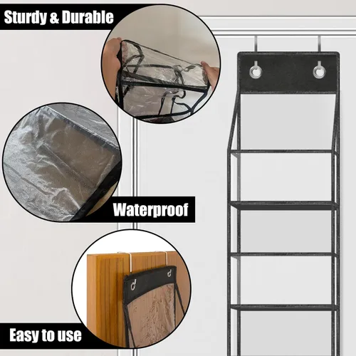 Miniatura 7 de Organizador de despensa de 5 estantes con bolsillos transparentes, almacenamiento colgante resistente para armario, dormitorio, baño y guardería