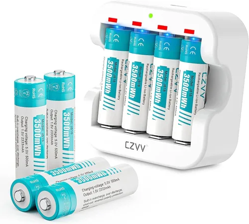 Baterías de litio recargables AA de 1.5 V, paquete de 8, recargadas por completo, de larga duración, 3500 mWh, alta capacidad, 2300 mAh, Dual A con