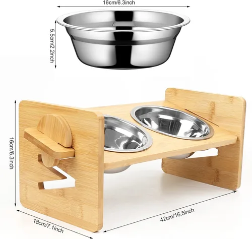 Miniatura 6 de Cuenco Elevado para Perros, Cuencos Elevados para Perros, Cuenco Inclinado para Mascotas de Agua y Comida, Estación de Alimentación de Bambú