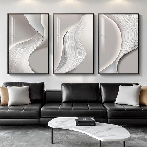 Miniatura 13 de Arte de pared moderno enmarcado en blanco y negro, 3 piezas de impresiones contemporáneas grandes para paredes, juego de 3 imágenes de hojas doradas