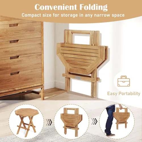 Miniatura 5 de RELAX4LIFE Mesa auxiliar plegable para exteriores, mesa auxiliar de madera de teca, mesa de café octogonal con mesa de listones, mesa de campamento