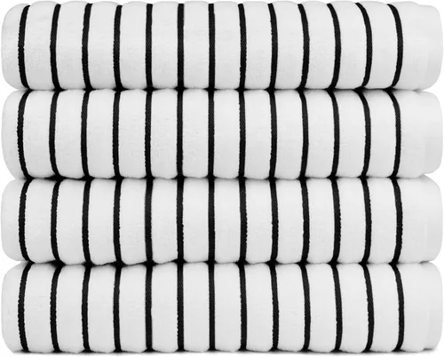 Black & White Brands Toalla brasileña para playa/piscina/baño, absorbente de lujo, XL, 36 x 70 pulgadas, 100% algodón ondulado (4 toallas, rayas de