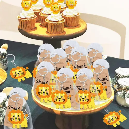 Miniatura 4 de El paquete de 60 regalos de fiesta de león incluye 20 llaveros de león, 20 etiquetas de agradecimiento, 20 bolsas de regalo para fiesta de safari