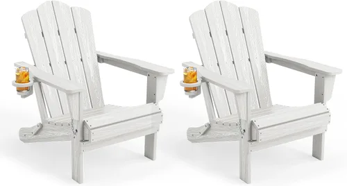 Miniatura 35 de KINGYES Silla plegable Adirondack, sillas de patio HDPE para todo clima, silla de césped con textura de madera para junto a la piscina, patio Aruba