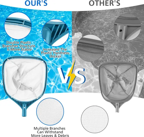 Miniatura 4 de Red profesional de desnatador de piscina de 57 pulgadas con 4 postes de aluminio, malla fina para eliminación rápida de desechos, redes de piscina