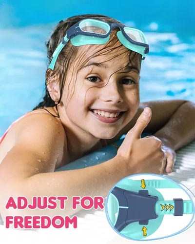Miniatura 4 de Gafas de natación para niños, gafas de natación para niños de 6 a 14 años, gafas de piscina con protección UV antivaho para niños y niñas Cian/azul