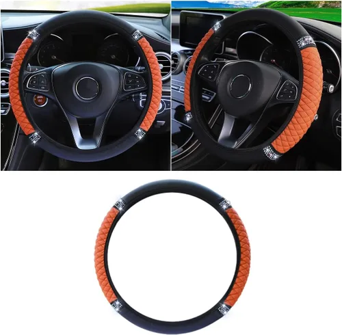 Miniatura 9 de Funda de cuero suave para volante, 15 pulgadas, con diamantes de imitación coloridos y elásticos para mujeres y niñas, accesorios de automóvil