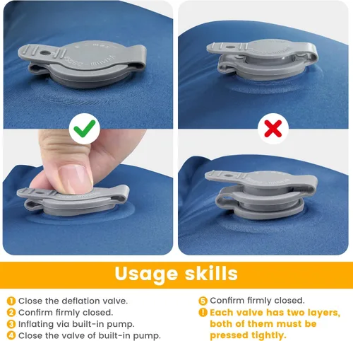 Miniatura 8 de Colchoneta de dormir para acampar para 2 personas, doble almohadilla de campamento con bomba de pie y almohada integrada, colchón de aire Azul