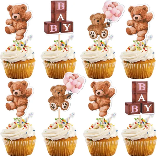 Miniatura 8 de Rsstarxi Paquete de 24 Adornos para Cupcakes We Can Bearly Wait con Purpurina de Oso para Baby Shower, Palillos Decorativos para Cupcakes