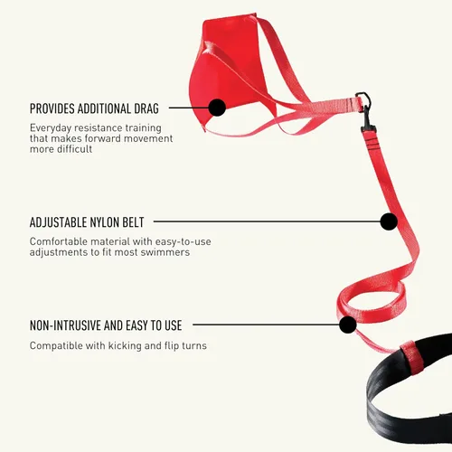 Miniatura 4 de FINIS Paracaídas de natación para entrenamiento de resistencia - Construye fuerza y resistencia - Cinturón ajustable Rojo - 8 pulgadas