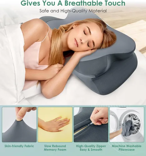 Miniatura 6 de DONAMA - Almohada cervical para dormir, almohada de espuma viscoelástica contorneada para soporte de cuello y hombros, almohada ergonómica