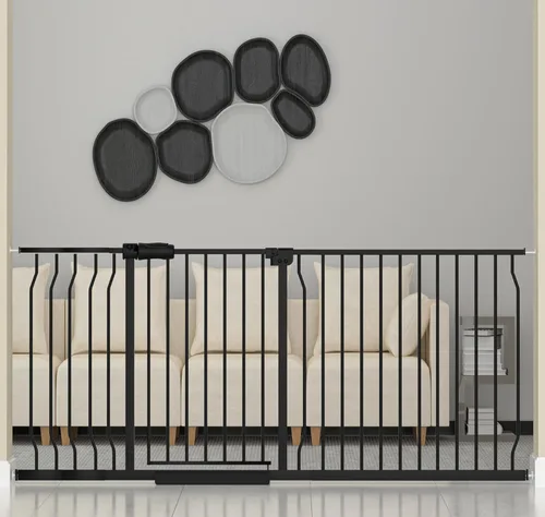 Miniatura 22 de Puerta extra ancha para bebé, puerta extra alta para perros, para escaleras, puertas, tensión de metal blanco, puertas de seguridad para mascotas