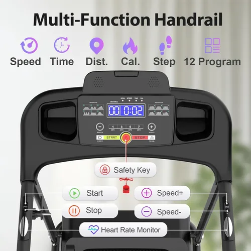 Miniatura 3 de Caminadora plegable, caminadora eléctrica de 2.5 HP para el hogar con Bluetooth e inclinación, portátil, fitness, correr, entrenamiento,