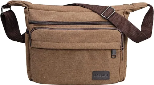 JAKAGO Bolsa de mensajero de lona de 13 pulgadas con múltiples bolsillos, bolsa cruzada para uso diario, bolsa para viajes de negocios