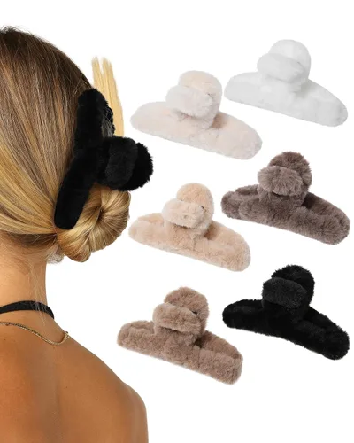 Miniatura 11 de Pinza de felpa esponjosa para el cabello, 6 unidades, lindas pinzas para el cabello para mujeres, pasadores peludos para el cabello y niñas