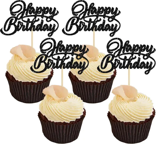 24 piezas de decoración de cupcakes con purpurina para cumpleaños, para celebrar fiestas de cumpleaños, suministros de decoración de pasteles, color