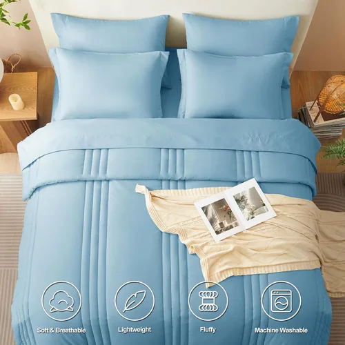 Miniatura 2 de CozyLux Juego de edredón de tamaño matrimonial – Juego de edredón de 7 piezas en una bolsa, juego de edredón azul aguamarina con sábanas de lujo