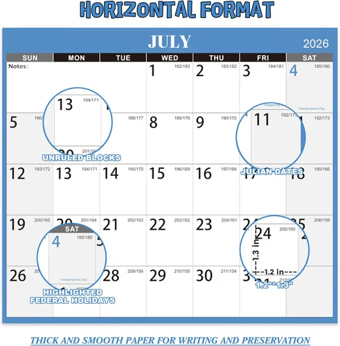 Miniatura 5 de Calendario de borrado en seco 2026-2027 para pared, calendario de pared 2026-2027, calendario de pared anual, 48 x 32 pulgadas, julio de 2026 a