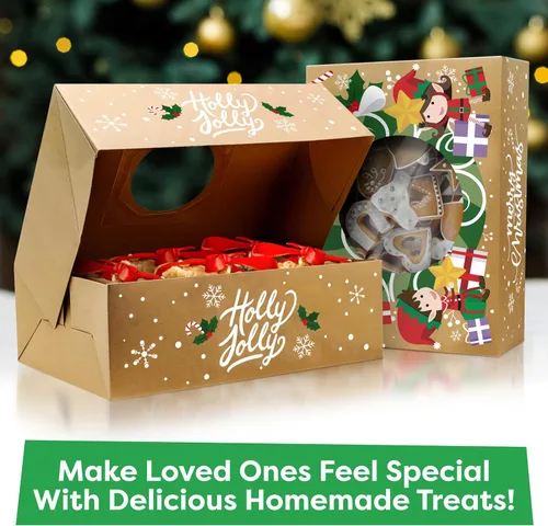 Miniatura 6 de Cajas de galletas navideñas para regalar, 12 latas de galletas navideñas de papel kraft con tapas, cajas resistentes de Navidad, latas de Navidad