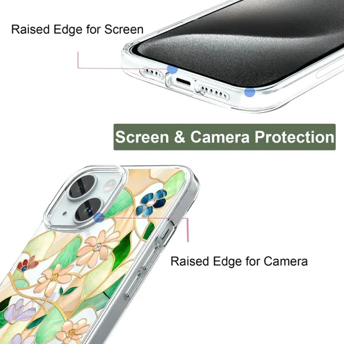 Miniatura 2 de Unov for iPhone 15 Case, Clear with Design, Slim Fit Good Grip, Embossed Phone Case, Shockproof Protective Cover, Raised Camera Protection, Soft