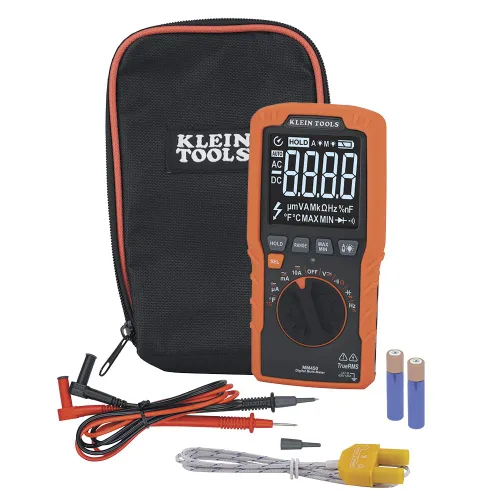 Miniatura 2 de Klein Tools Multímetro MM450, medidor digital delgado, TRMS de rango automático, voltaje AC/CC de 600V, corriente, resistencia, temperatura