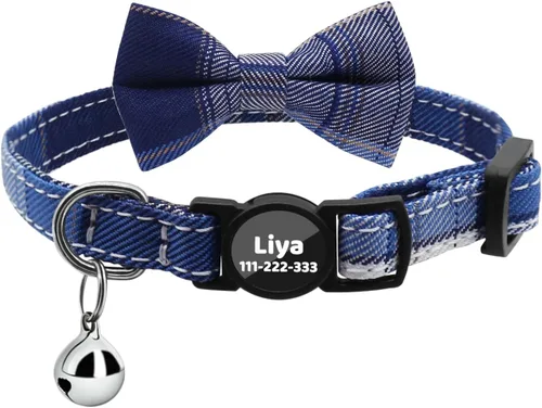 Miniatura 15 de Collares personalizados de gato con campana de lazo, liberación rápida, impresión HD, collares de gatito personalizados para niñas y niños