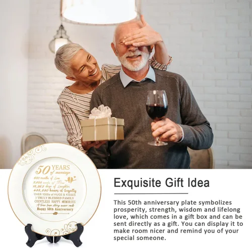 Miniatura 4 de Urllinz Placa de 50 aniversario con lámina de oro de 24 quilates, regalo de boda de aniversario de 50 años para parejas y padres, decoraciones
