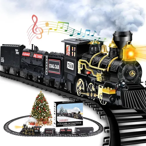 Miniatura 9 de Juego de Tren para Niños, Juego de Tren de Navidad para Debajo de los Árboles, Juguetes de Tren Eléctrico para Niños y Niñas con Locomotora