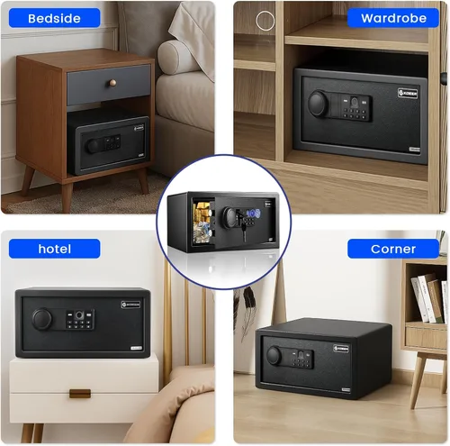 Miniatura 8 de Caja Fuerte Biométrica para el Hogar - (0,78-2,04 pies cúbicos) Caja de Seguridad con Acceso Rápido y Cerradura de Huella Digital, Teclado