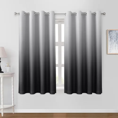 HOMEIDEAS Cortinas Blackout Negras Ombré de 52 x 63 Pulgadas de Largo Degradado Oscurecimiento de Habitación Aislamiento Térmico Ahorro de Energía