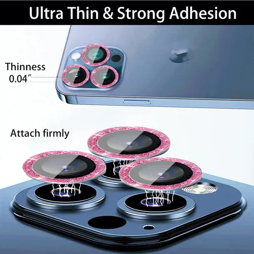 Miniatura 6 de [3+1 compatible con iPhone 12, 12 mini, 12 Pro, protector de lente de cámara con purpurina brillante, cubierta de cámara de vidrio templado