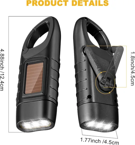 Miniatura 2 de Mudder Paquete de 4 linternas de manivela de mano con energía solar, linterna LED recargable de emergencia, equipo de supervivencia, antorcha