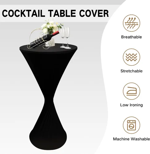 Miniatura 5 de Cubierta de Mesa de Cóctel Redonda Ajustada de 24x43 Pulgadas Mantel de Mesa de Cóctel de Elastano Negro Mantel Ajustado Highboy Manteles de Mesa