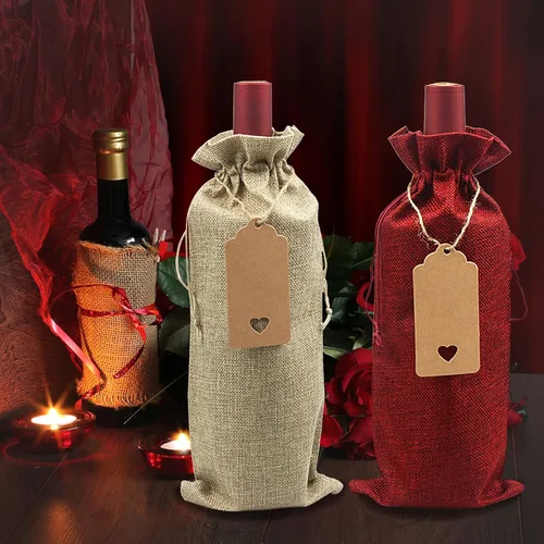 Miniatura 5 de DIWNELEM Paquete de 16 bolsas de regalo de yute de arpillera con cordón, perfectas para degustación de vinos, bodas, fiestas y viajes