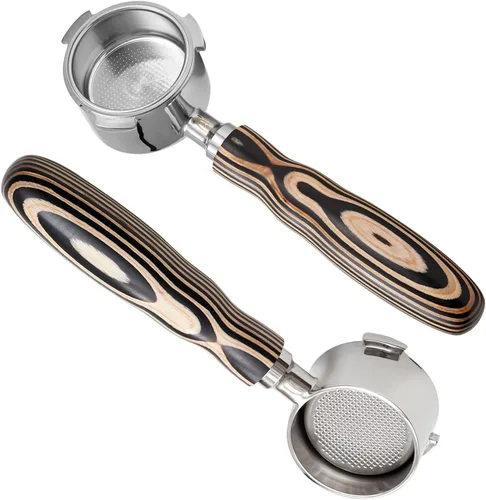 Miniatura 7 de IKAPE Portafiltro de 2.008 in sin fondo, 2 orejas de café sin fondo con cesta de filtro, fabricado en madera natural, compatible con máquina de café
