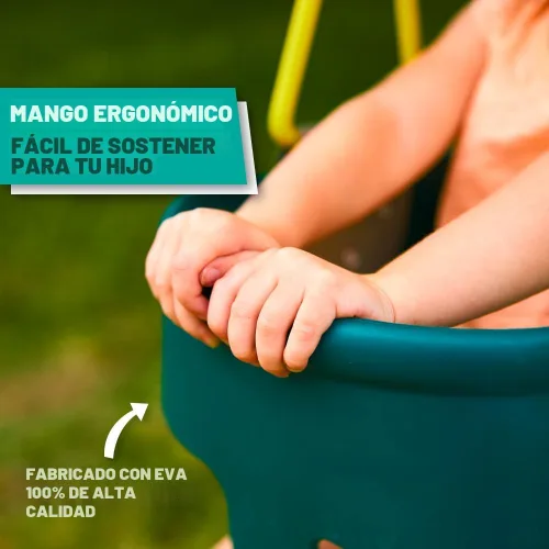 Miniatura 3 de Asiento de columpio para bebé de respaldo alto estilo cubeta Premium con agarre para dedos, cadenas recubiertas de plástico y mosquetones para fácil