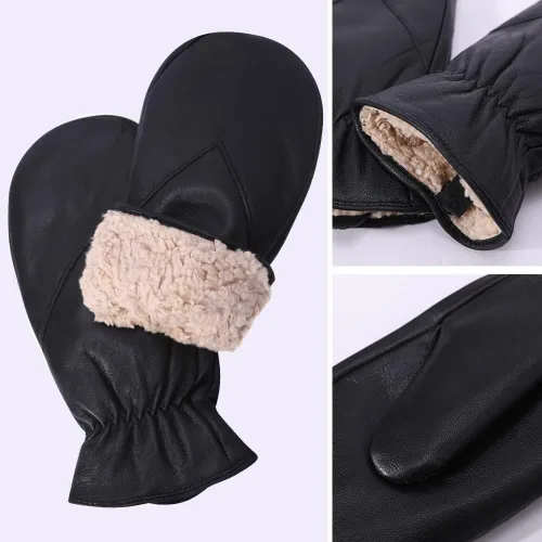 Miniatura 3 de Manoplas de piel de cordero cálidas para hombre con forro polar de invierno