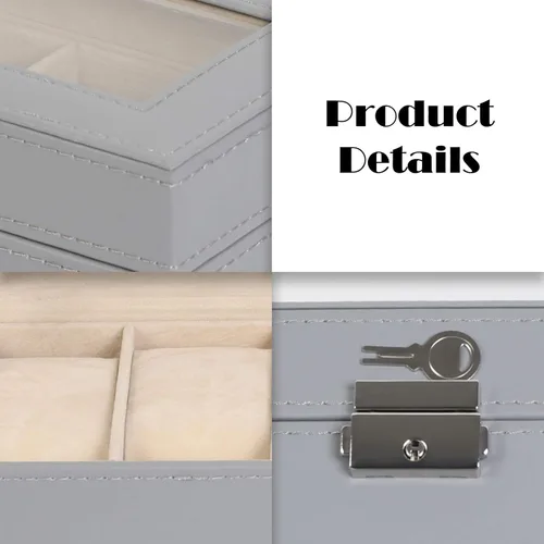 Miniatura 14 de NEX Caja de reloj organizador para hombres, de piel sintética superior de cristal para el almacenamiento de relojes