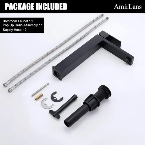 Miniatura 7 de Grifo de Fregadero de Recipiente Negro Mate, Grifo de Baño Alto de Un Solo Agujero para Fregadero de Recipiente, Grifo de Acero Inoxidable Negro