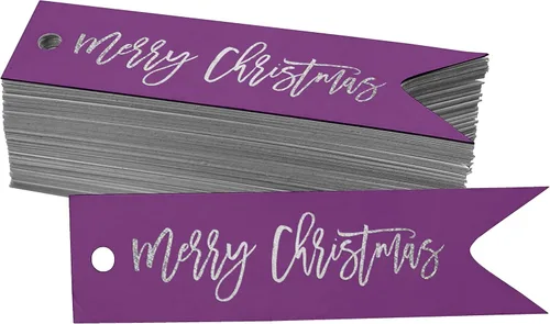 Miniatura 8 de Etiquetas de papel colgantes con texto en inglés "Merry Christmas", 50 unidades Blanco