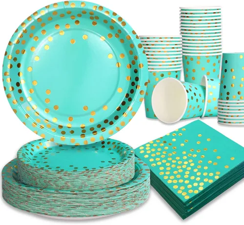 Miniatura 19 de Juego de 350 platos de papel floral, platos desechables con borde dorado para 50 invitados, suministros de fiesta para adultos, jardín, fiesta