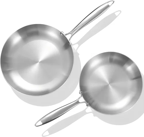 Miniatura 10 de LOLYKITCH Sartén de acero inoxidable de tres capas de 12 pulgadas con tapa, sartén, sartén de inducción, apta para horno y mango desmontable