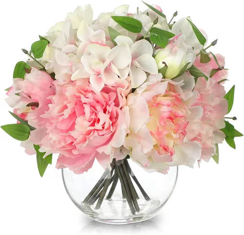 Miniatura 7 de DILATATA Flores sintéticas en jarrón de 9.3 pulgadas, arreglo de flores de orquídea Cymbidium con agua sintética de tacto real para mesa de boda