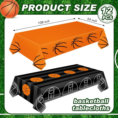 Miniatura 2 de Mixweer 2 piezas de mantel de plástico para baloncesto, decoraciones de fiesta de cumpleaños, 137 x 274 cm, mantel rectangular de campo