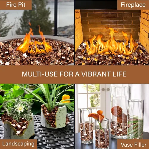 Miniatura 145 de NUPICK Vidrio de Fuego de 5 Libras, Vidrio Brillante para Fogata de 1/2 Pulgada, Roca de Vidrio Templado para Fogata para Propano o Gas Natural