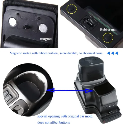 Miniatura 2 de para Nissan Juke Caja de Apoyabrazos de Consola de Doble Capa con Almacenamiento y 3 Puertos USB Todo negro