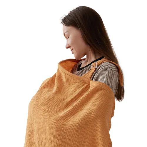 Miniatura 11 de TILLYOU Funda de lactancia de muselina para lactancia materna, 100% algodón transpirable con cuello de arco para mujer, azul