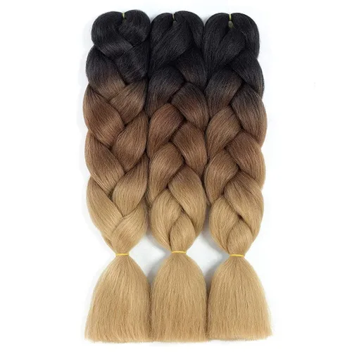 Miniatura 15 de #1B - Cabello trenzado de ganchillo, 5 unids/lote, extensiones de cabello trenzado jumbo de 24 pulgadas, cabello sintético para trenzar fibra