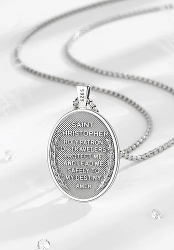 Miniatura 3 de EUDORA Collar de plata de ley 925 con San MiguelSan CristóbalSan BenitoVirgen MaríaSan Judas TadeoCruz de Buen PastorArcángel, Medalla con colgante